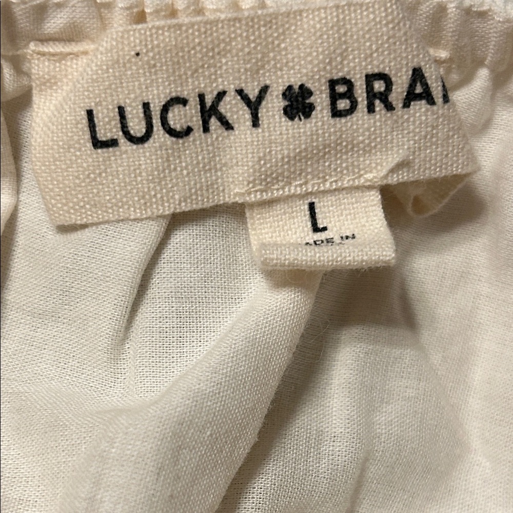 🎒LUCKY BRAND Light Cream Eyelet Midi Dress with Smocked Back size L GUC - Picture 9 of 16